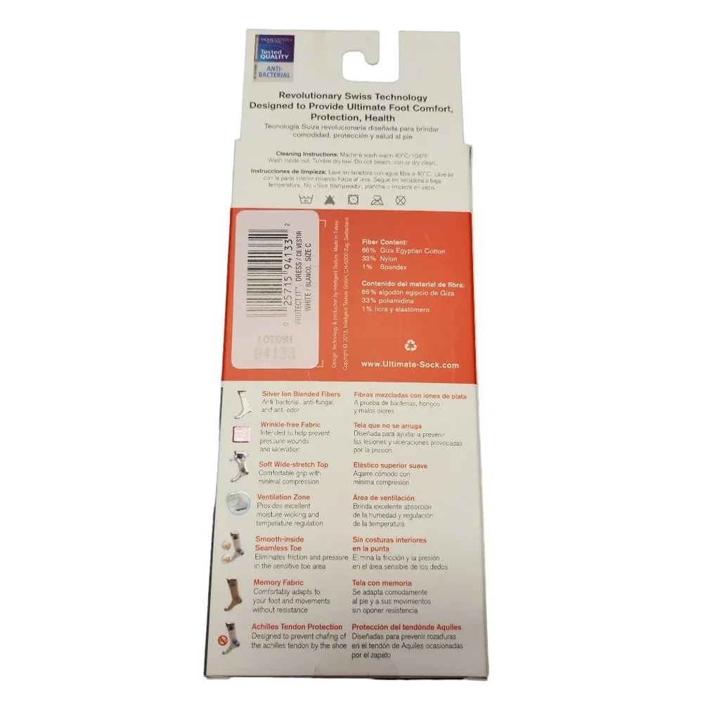 Therapeutic Diabetic Socks - Comfort Dress - Unisex Men 8-11 / Women 10-12 White